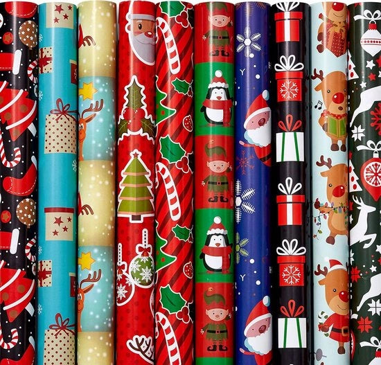 Pacchetto di carta da imballaggio 20 fogli, disegni di Natale, set festivo - piegato 70cm x 50cm per bambini e adulti