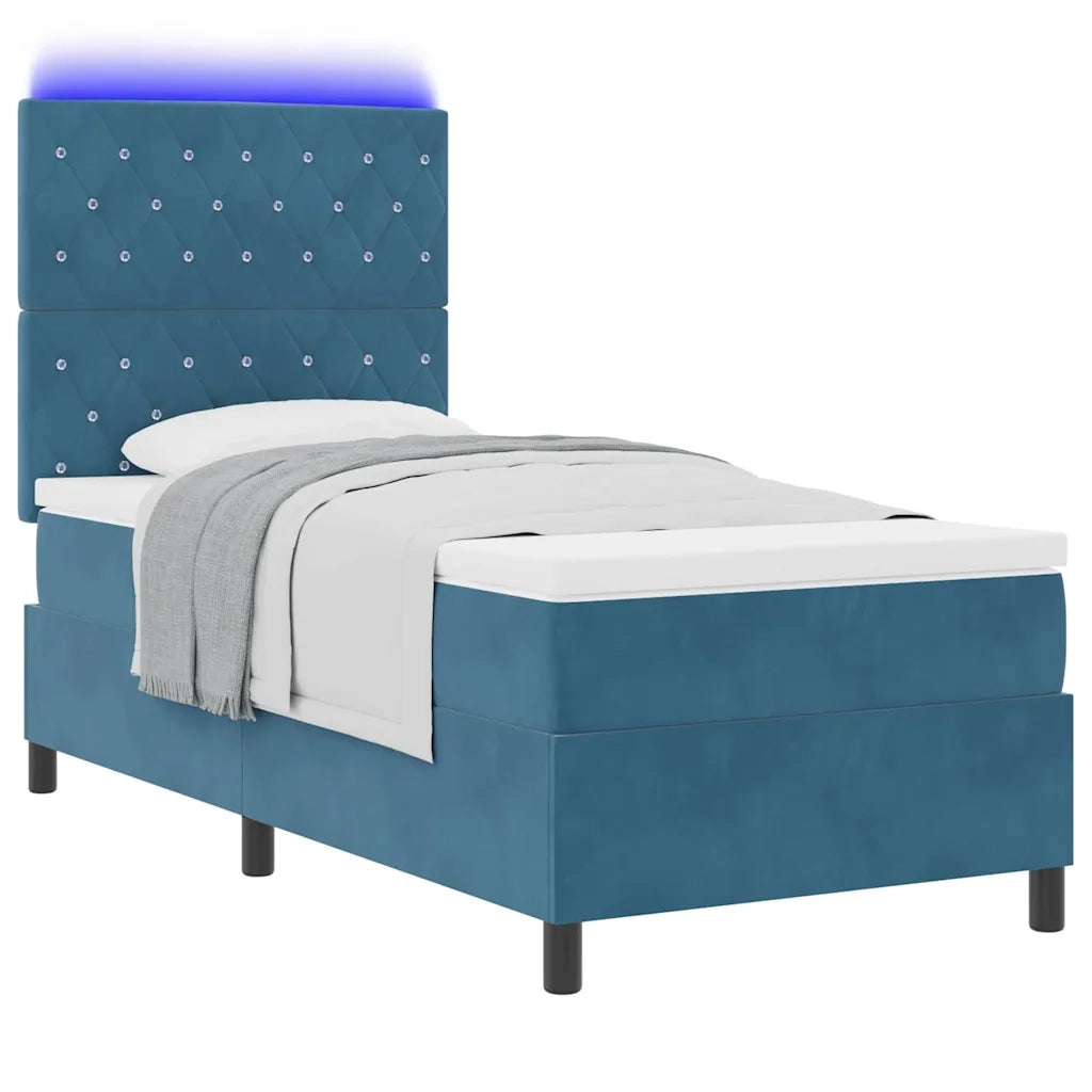 Letto a Sorgente LED Blu Scuro 100 x 200 cm Velluto 3343230