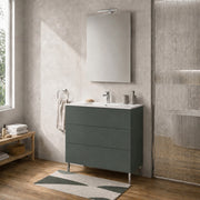 Mobile bagno a terra 100 cm verde tre cassetti push-pull con lavabo Tierra