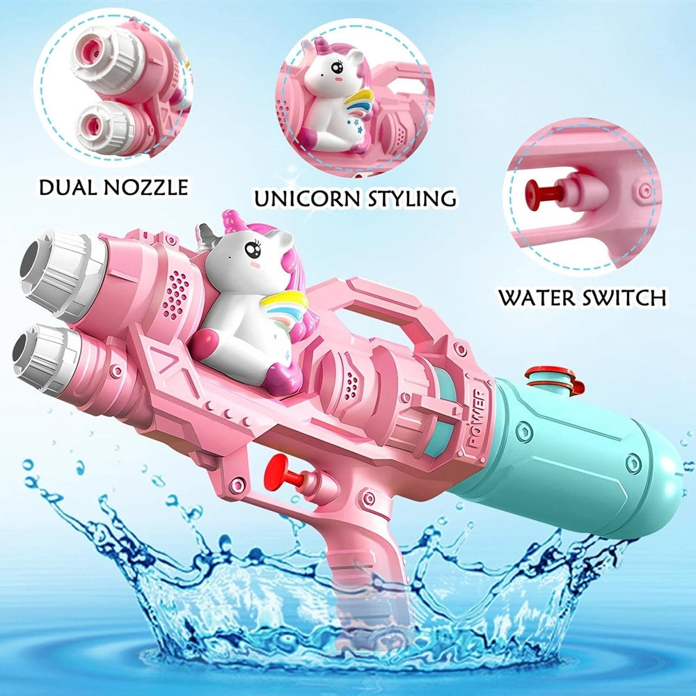 Trade Shop - Pistola Ad Acqua Per Bambini A Forma Di Unicorno Giocattolo A Doppio Spruzzo 21cm 618559 -