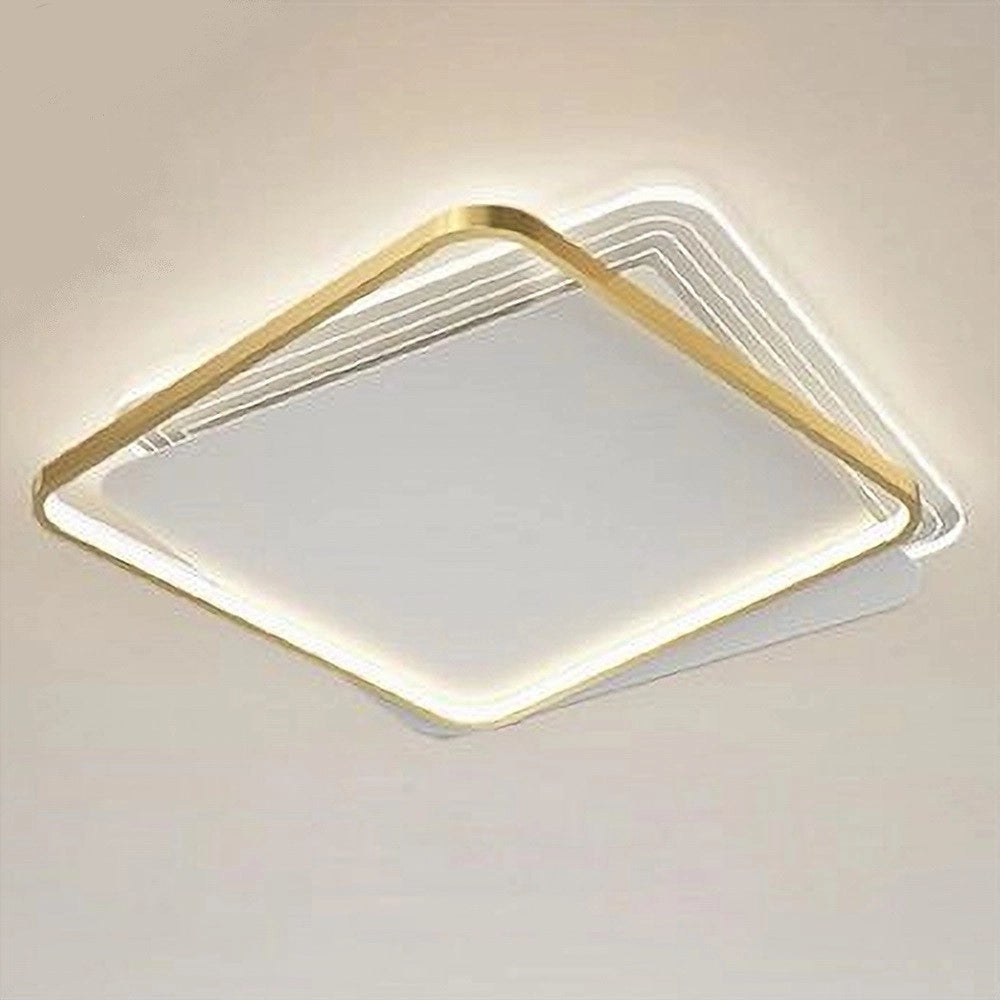 Trade Shop - Plafoniera Led 35w Quadrata Oro Lampadario Da Soffitto Moderno Luce Naturale 70739 -