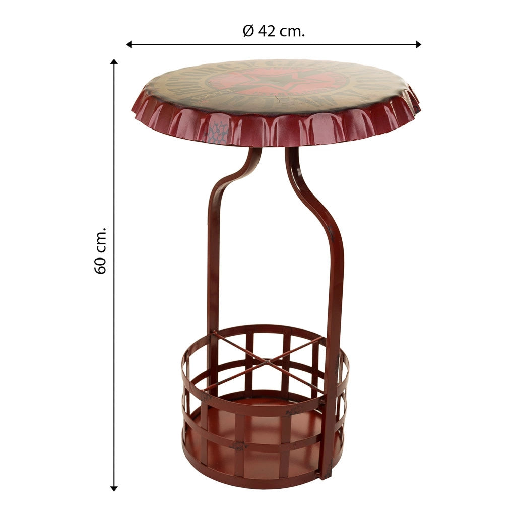 Tavolo portabottiglie in metallo rosso 42x42x60h
