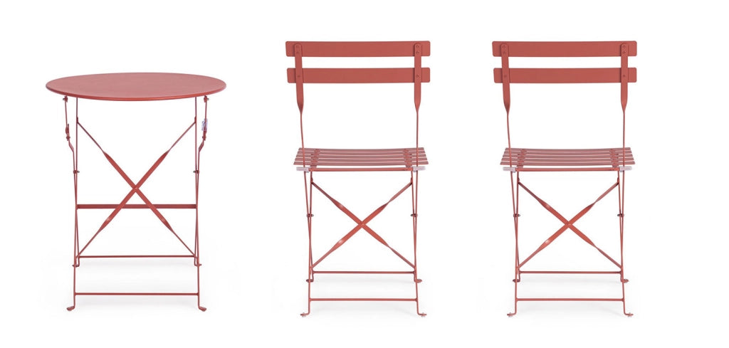 Set 3 Pezzi Bistrot da Giardino con Tavolo e 2 Sedie in Acciaio Verniciato Austin Terracotta