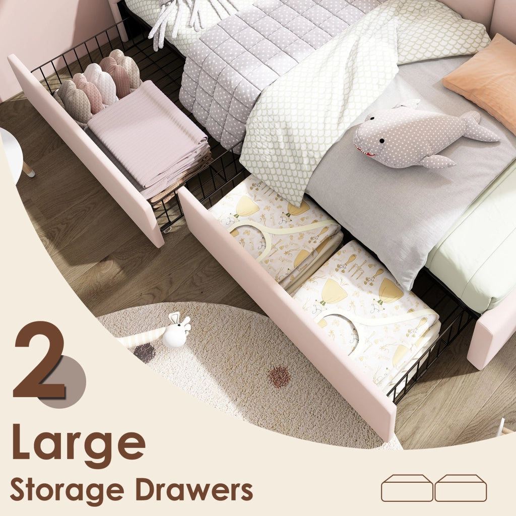 OKWISH Letto Divano 90×190 cm, Letto Singolo con 2 Cassetti, Struttura Reversibile, senza Materasso, in Velluto, Rosa