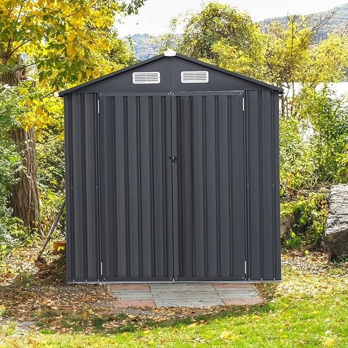Capanno da Giardino 193 x 108 cm, in Metallo Zincato con 4 Prese d'Aria e Porte Bloccabili, Impermeabile e Resistente al Vento, Casetta da Esterno Porta Utensili per Cortile e Fattoria