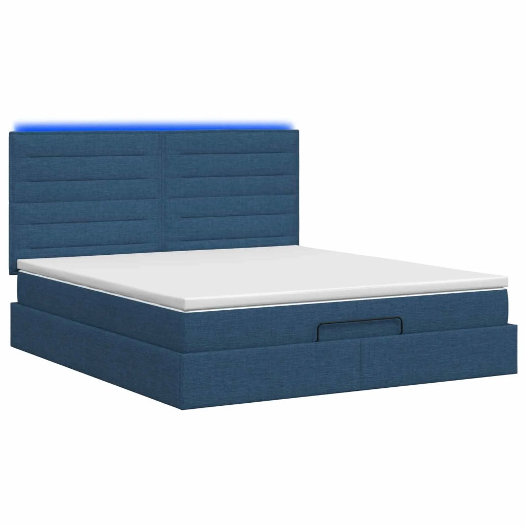 Letto Ottomano con Materasso e LED Blu 180 x 200 cm Tessuto 3458013