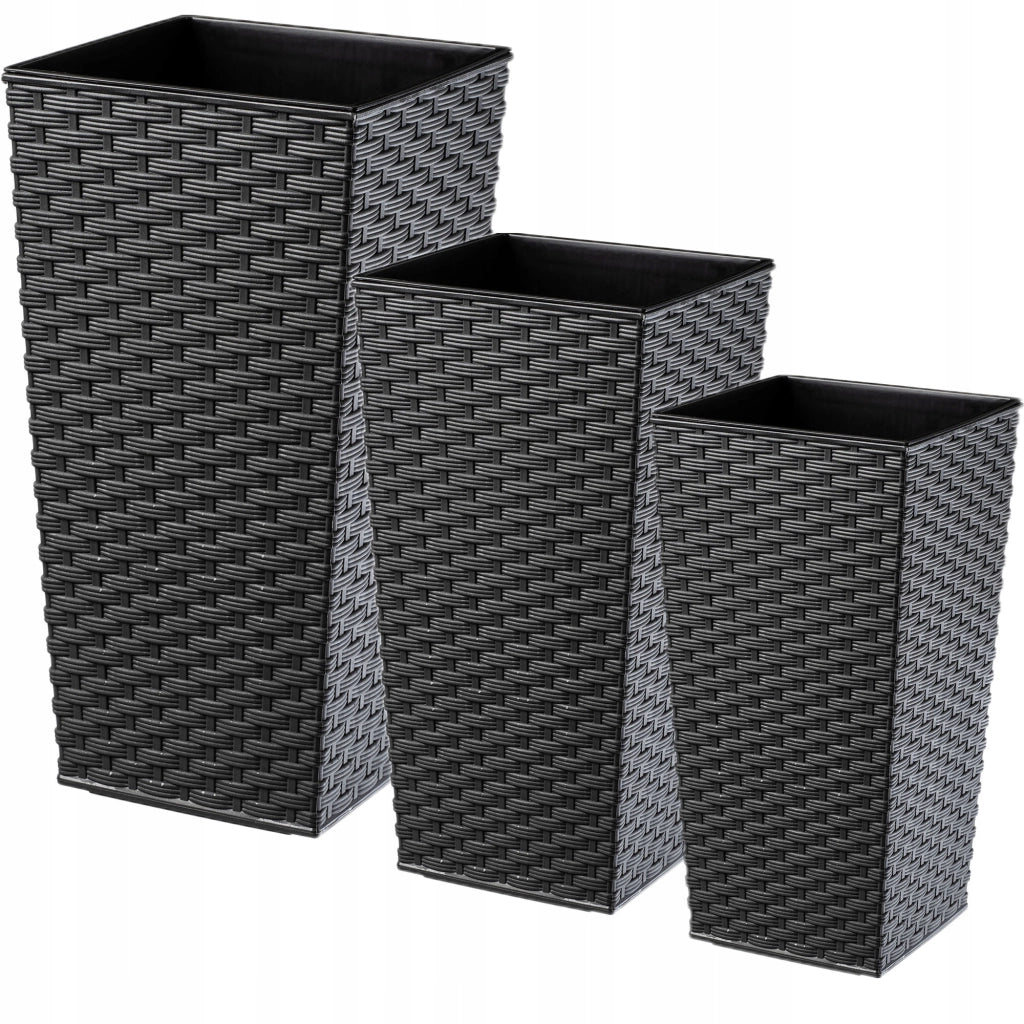 Set di 3 vasi da fiori KADAX, vasi da giardino + inserti, alti e grandi, grafite, 57+68+75 cm