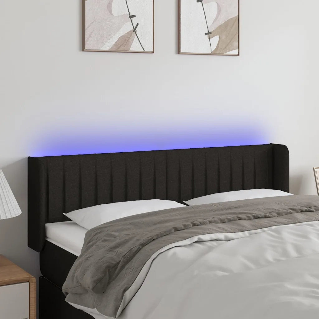 Testiera | Testata a LED Nera 147x16x78/88 cm in Tessuto