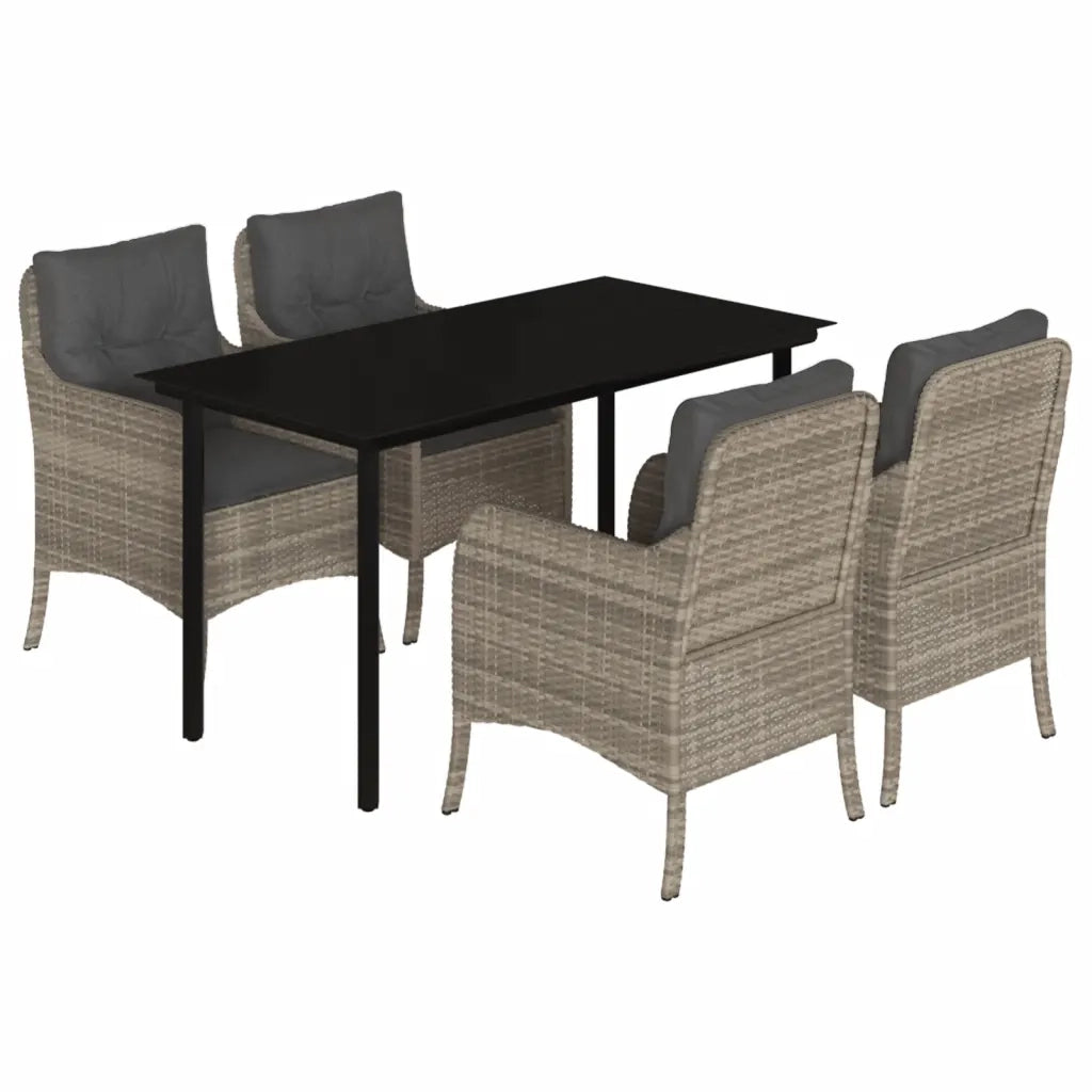 Set Pranzo da Giardino 5pz con Cuscini Grigio Chiaro Polyrattan