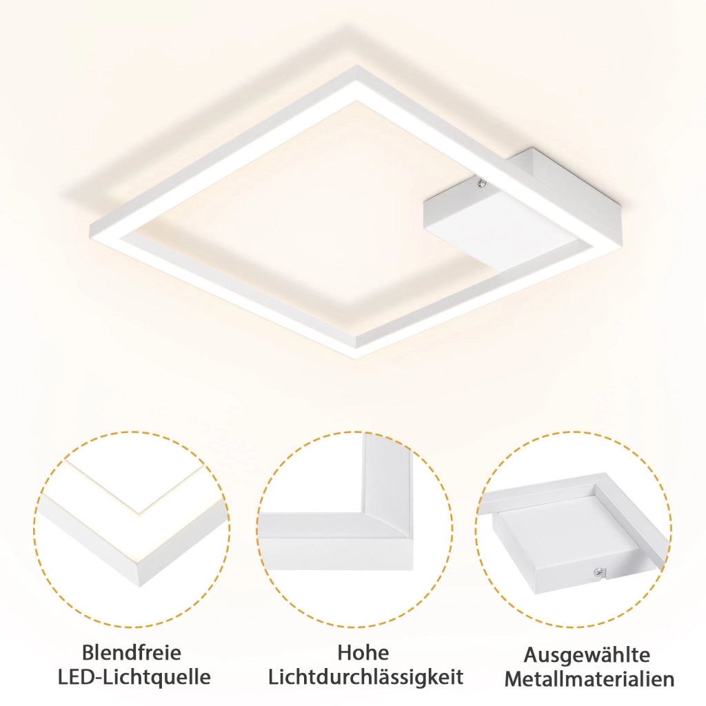 ZMH Lampada da soffitto plafoniera LED bianca quadrata 3000K moderna per soggiorno corridoio cucina