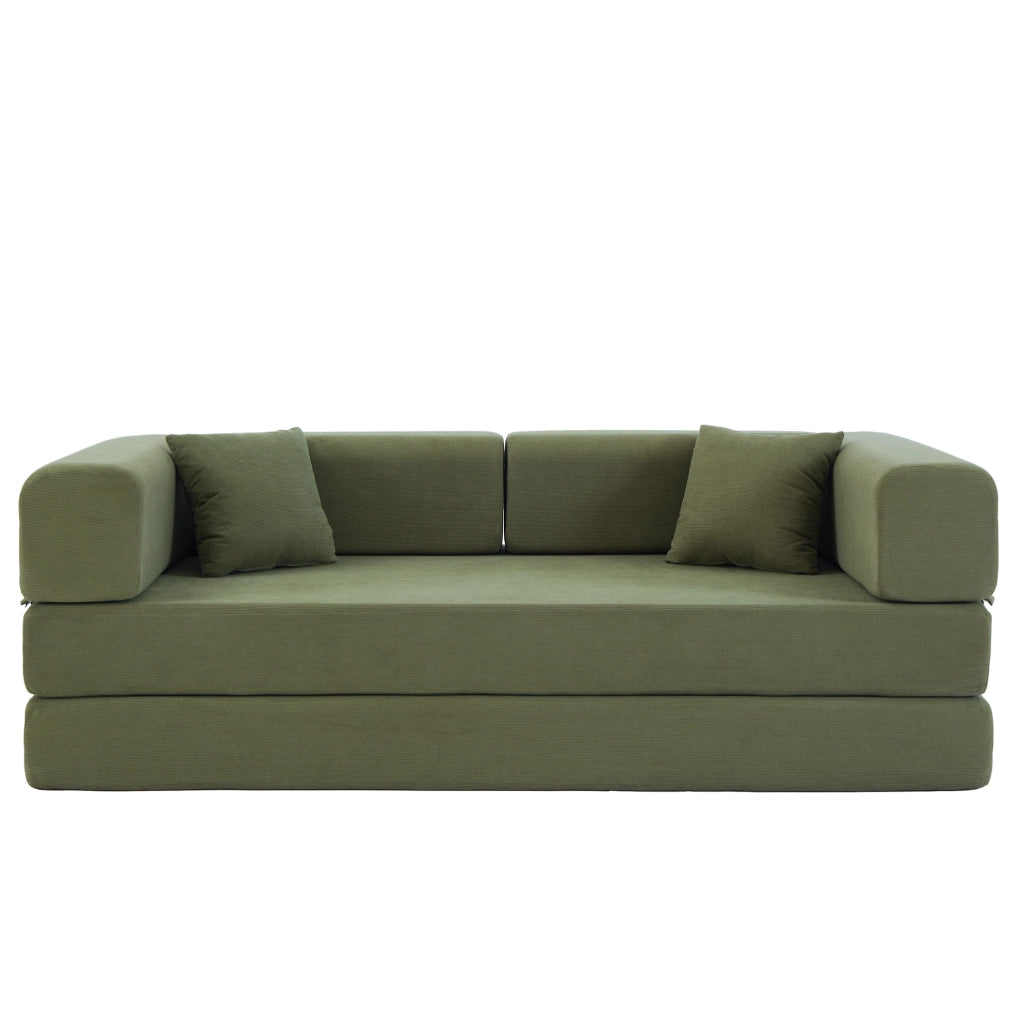 Divano letto pieghevole da terra 3 posti con braccioli riposizionabili; 200x100x70 cm; verde