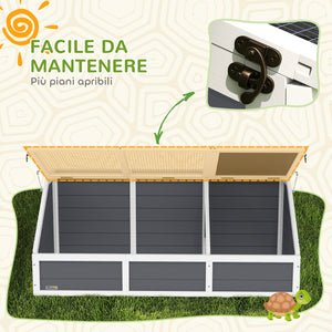 Casetta per Tartarughe di Terra 120x55x50A cm senza Fondo in Legno e Acciaio Grigio e Bianco