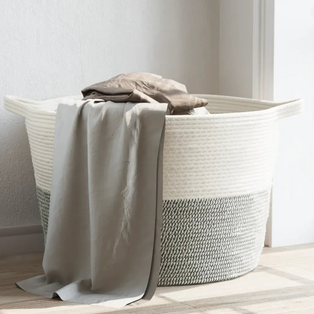 Cesto per Biancheria Grigio e Bianco ?60x36 cm in Cotone CFW2451303