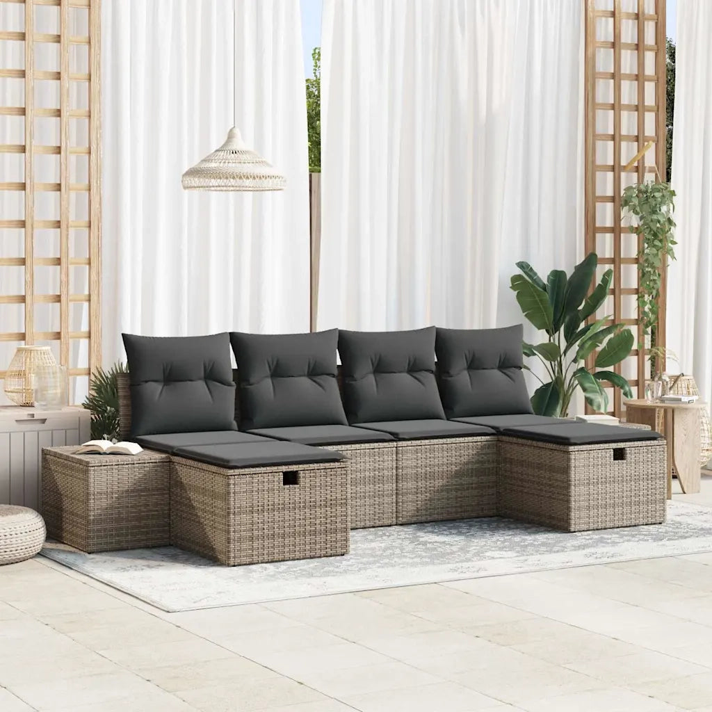 Set Divano da Giardino con cuscino 6 pcs Grigio polyrattan