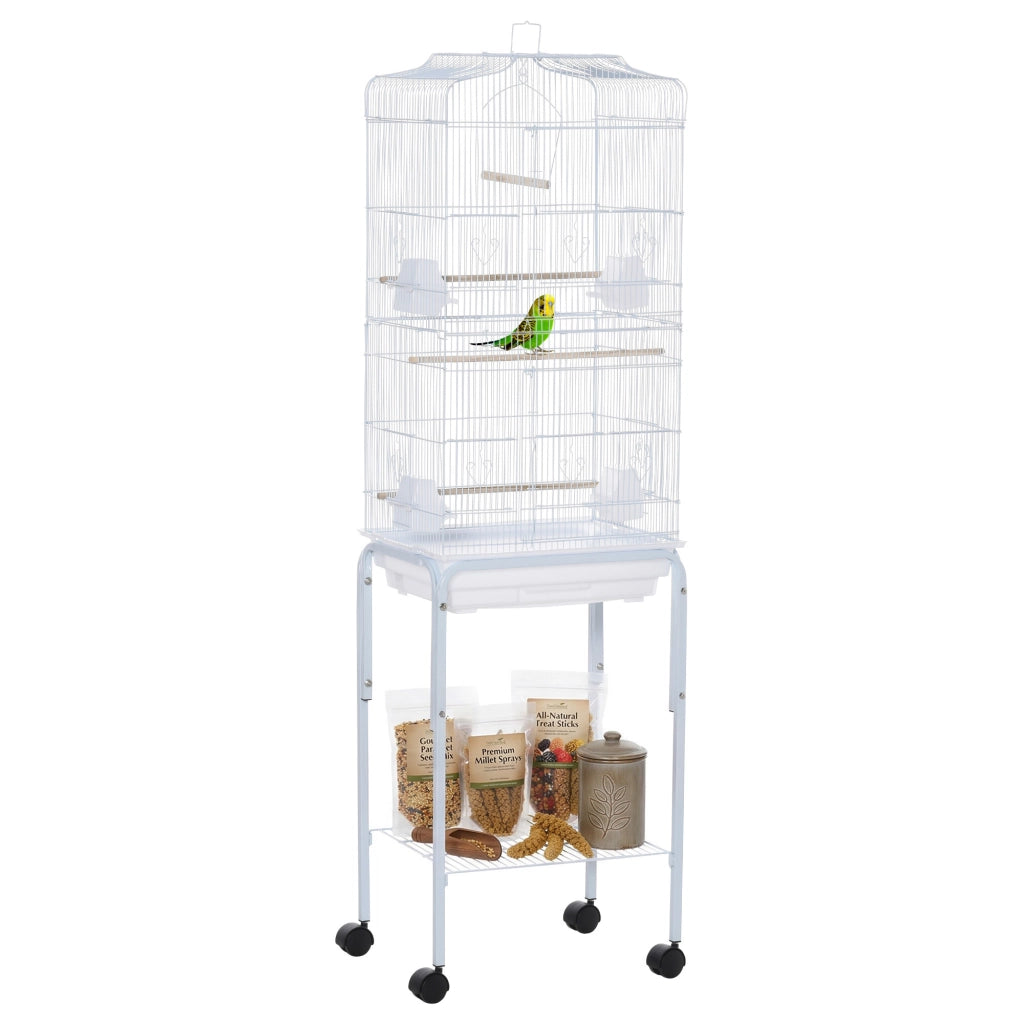 Gabbia per uccelli con ruote e tetto apribile ¨C zephmum ¨C bianco 46.5x36x157cm