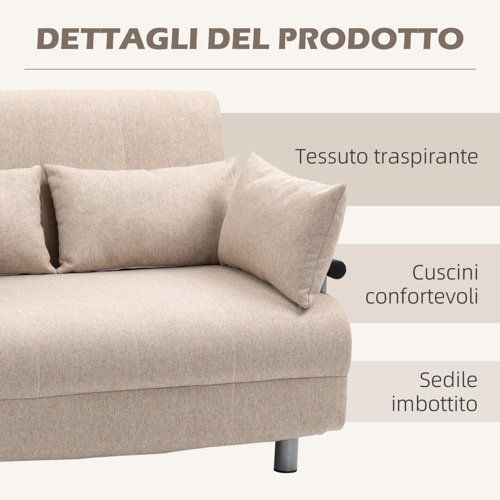 Divano Letto 2 Posti 3 in 1 con Poltrona Reclinabile e Cuscini ¨C zephmum ¨C 102x82x81 cm, Beige