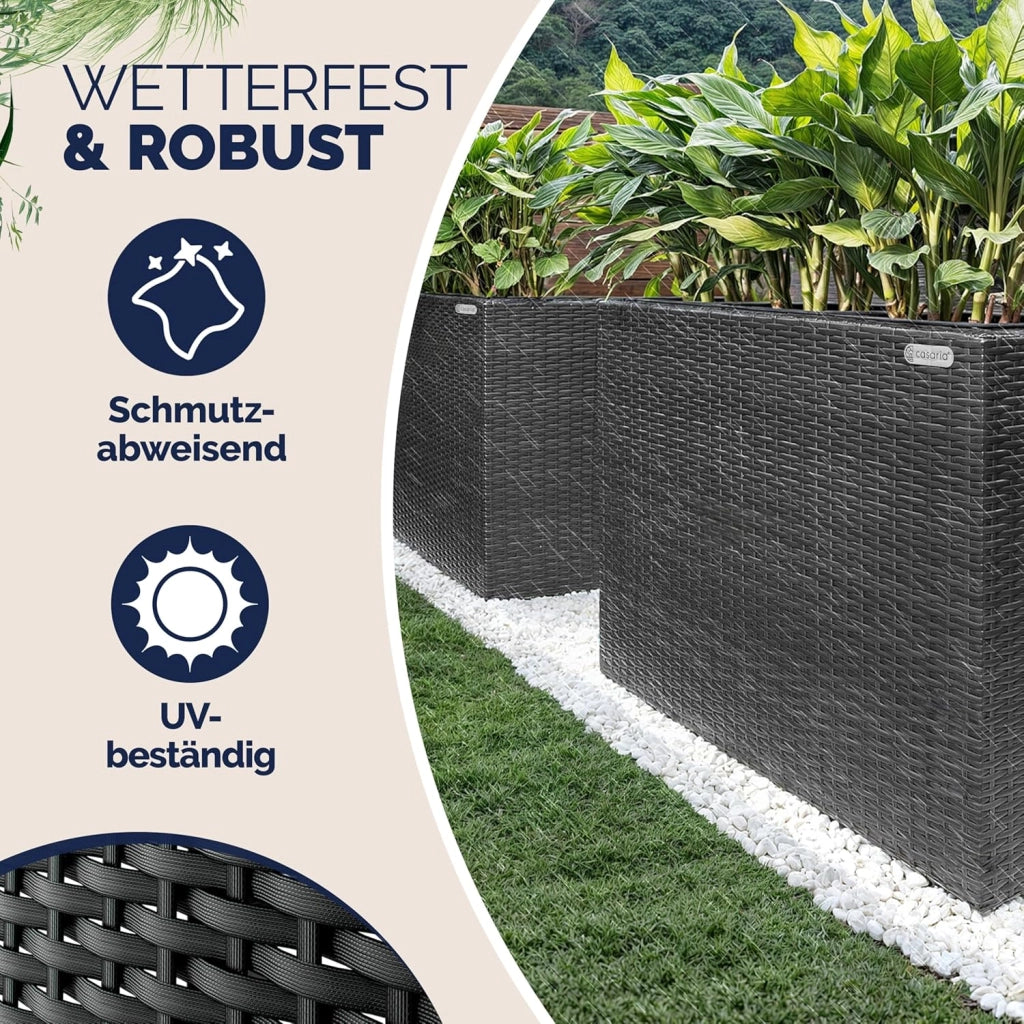 ® Fioriera 3 Vasi 83 x 30,5 x 60 cm Polyrattan Portafiori Giardino Esterno Interno Drenaggio Acqua Arredo Giardinaggio