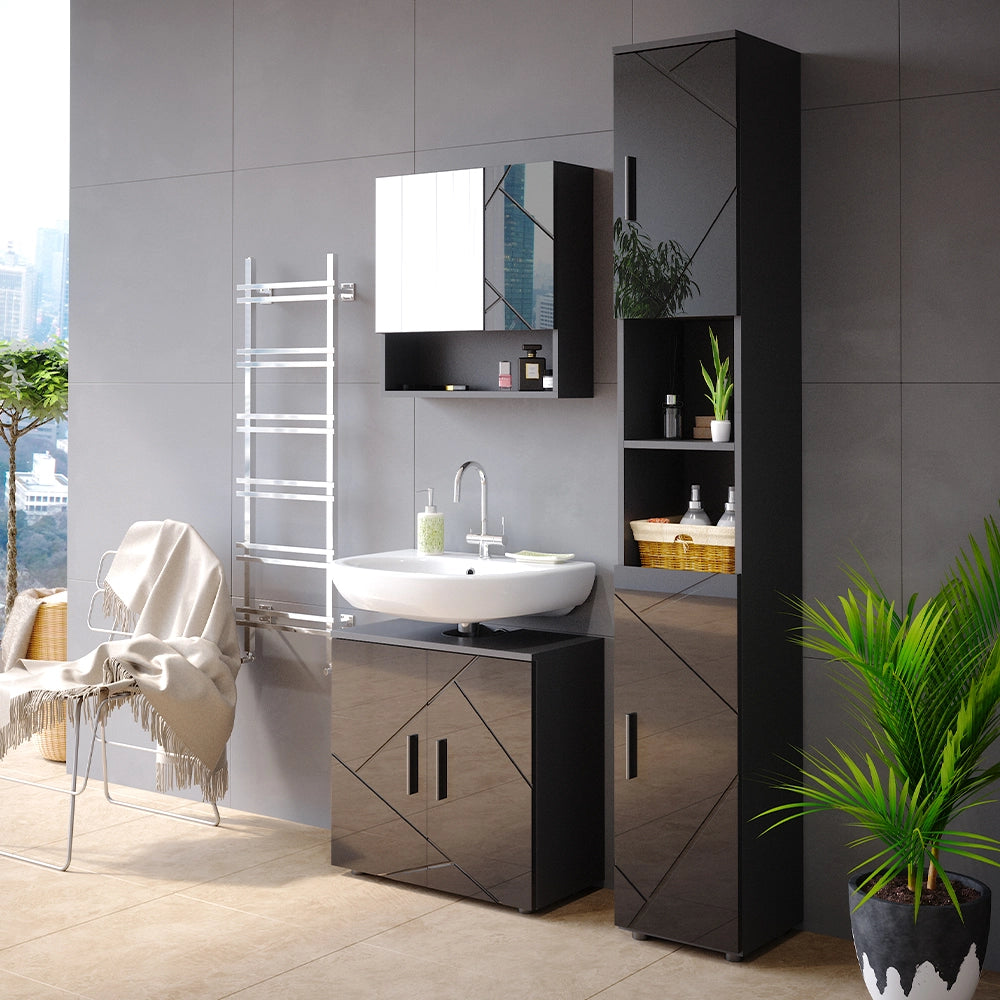 Vicco Set mobili bagno Antracite lucido 3 parti, con colonna