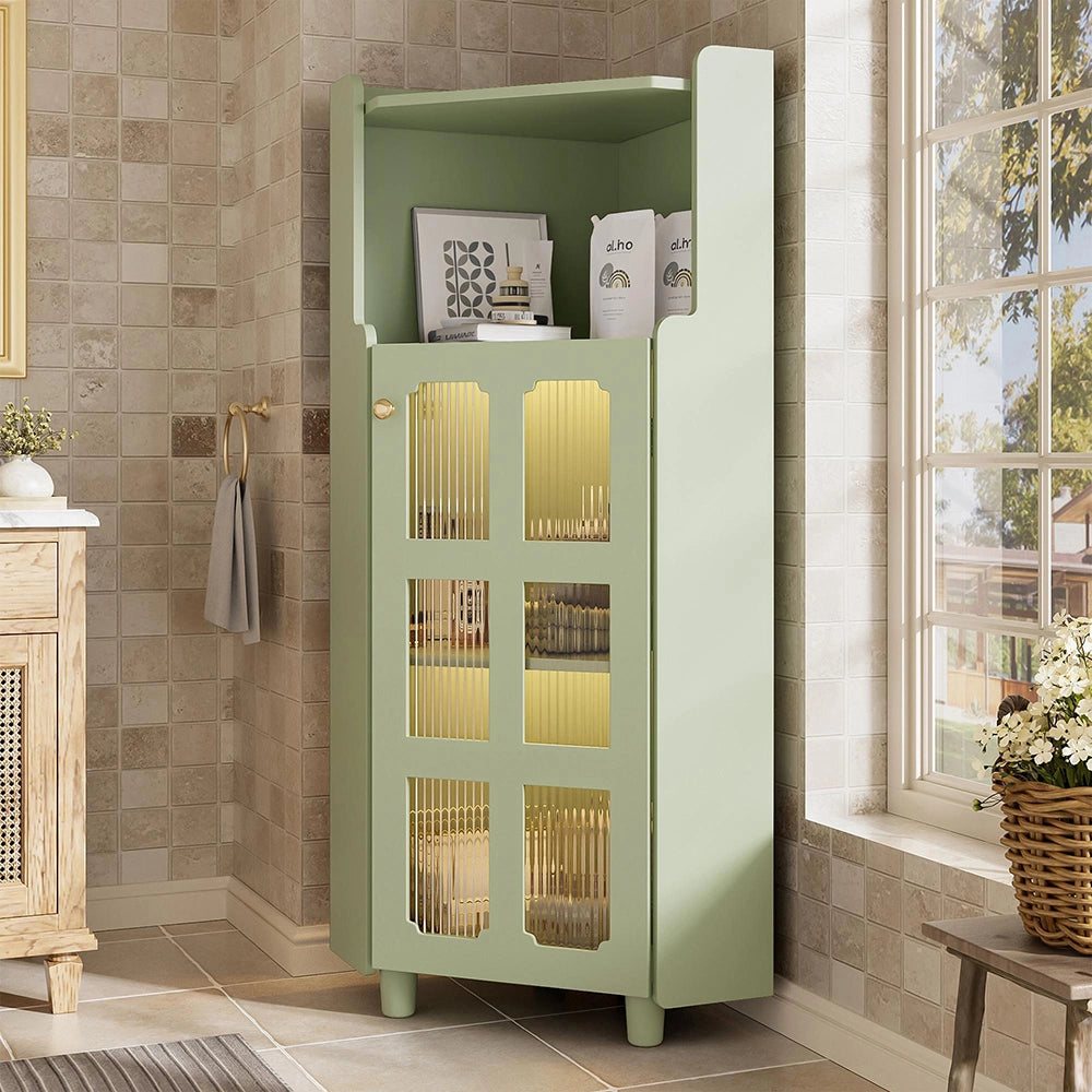 Armadio d'angolo verde laccato con illuminazione LED - Xylo - 63.5*124 cm - Controllo App