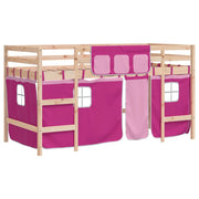 Letto a Soppalco con Tende Bambini | Letto Infantile | Lettino Rosa 80x200 cm Massello Pino