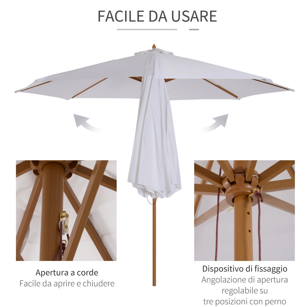 Ombrellone da Giardino Ø3 m Palo Ø38 mm in Legno Bianco