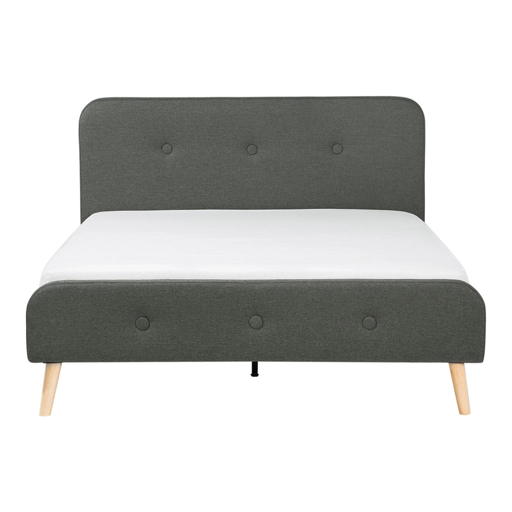 Letto a doghe Tessuto in poliestere grigio scuro Gambe in legno imbottite 140 x 200 cm matrimoniale Design moderno