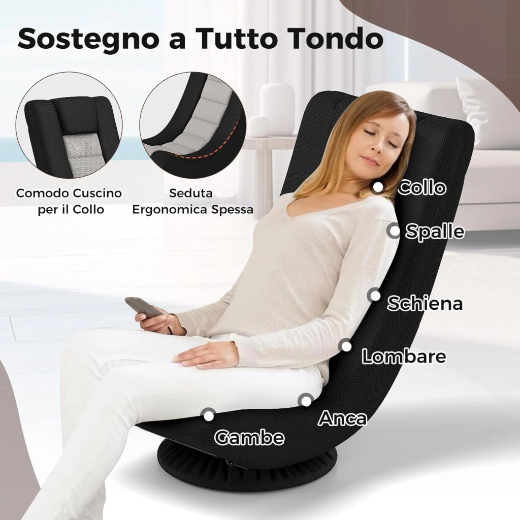 Sedia da Pavimento Pieghevole, Girevole a 360°, Sedie da Terra con 4 Posizioni Regolabili, Sedia per Lettura Gaming, Portata 140 kg (Grigio)