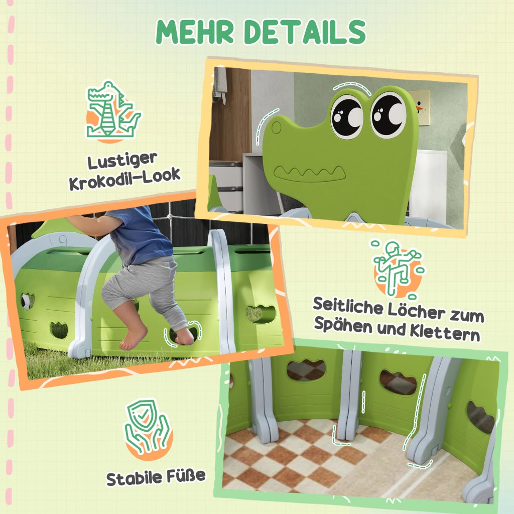 Tunnel gioco coccodrillo ¨C Xylo ¨C verde, 194x88x92 cm, per bambini 3-6 anni
