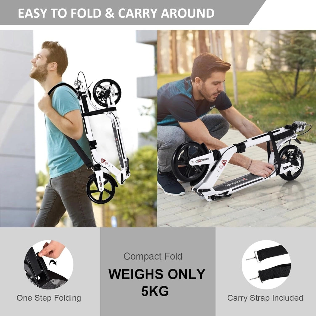 Scooter pieghevole con 2 ruote e freno, monopattino per bambini con 3 altezze regolabili, skateboard, carico fino a 100 kg, per bambini oltre 8 anni e adulti