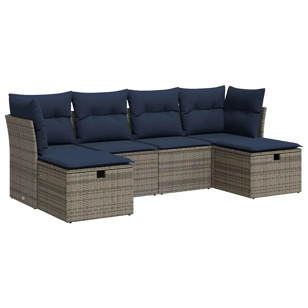 Set Divano da Giardino 6 pz con Cuscini Grigio in Polyrattan 3325327