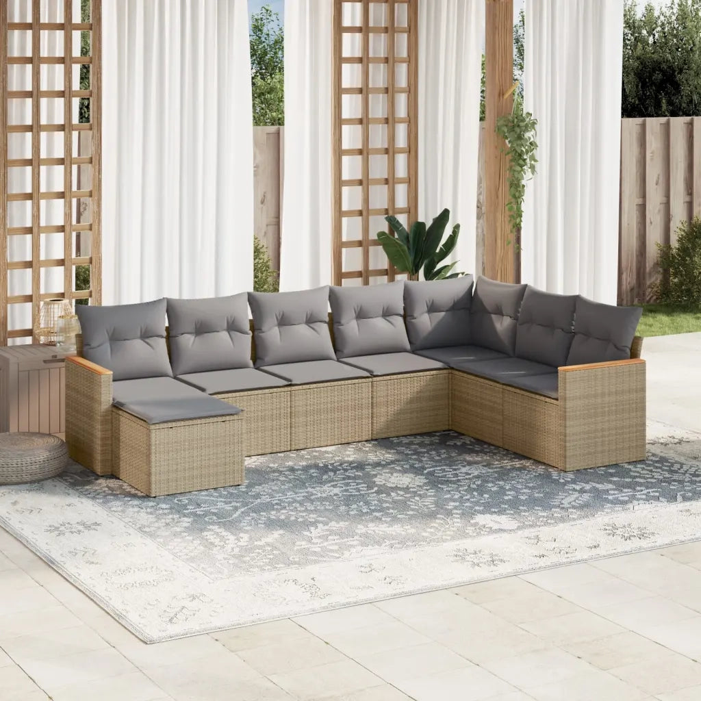 Set Divano da Giardino 8 pz con Cuscini Beige in Polyrattan 3258650