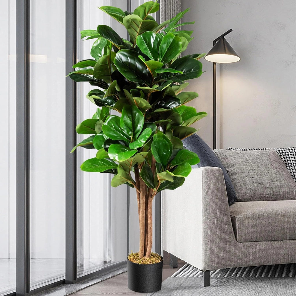 Ficus Lyrata Artificiale da 1,2 Metri, Pianta Finta con Foglie Realistiche in PEVA, Pianta Artificiale da Interno ed Esterno con Vaso in PP, Ideale per Casa e Ufficio