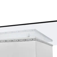 Tavolino da salotto moderno in vetro lucido con striscia LED regolabile e ruote girevoli, 80×80×40 cm, Bianco+Nero
