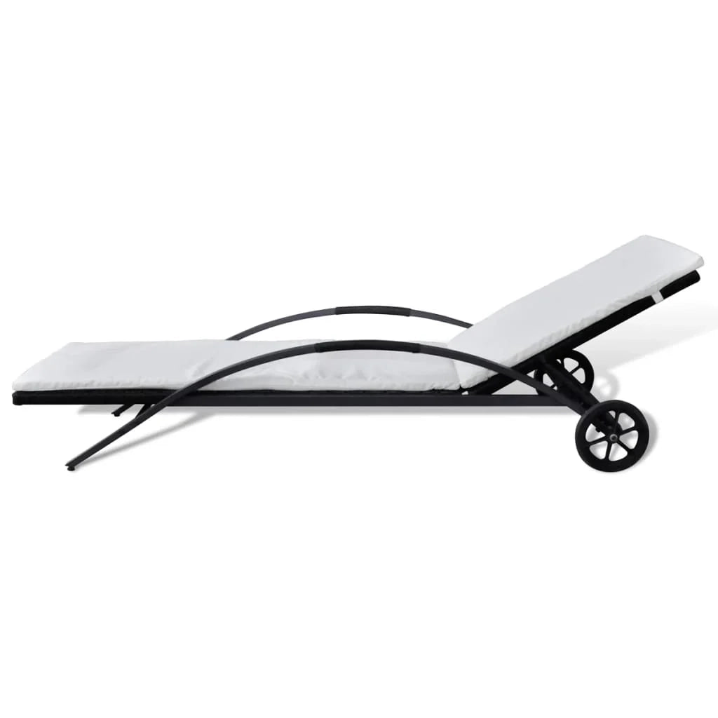 Lettino prendisole sedia a sdraio lettino prendisole letto da giardino mobili da esterno per patio con cuscino e ruote resina intrecciata nera 02_0012451