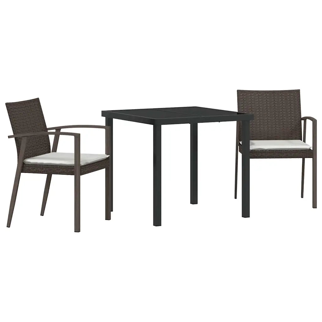 Set da Pranzo per Giardino 3 pcs Marrone e Nero Rattan in PE