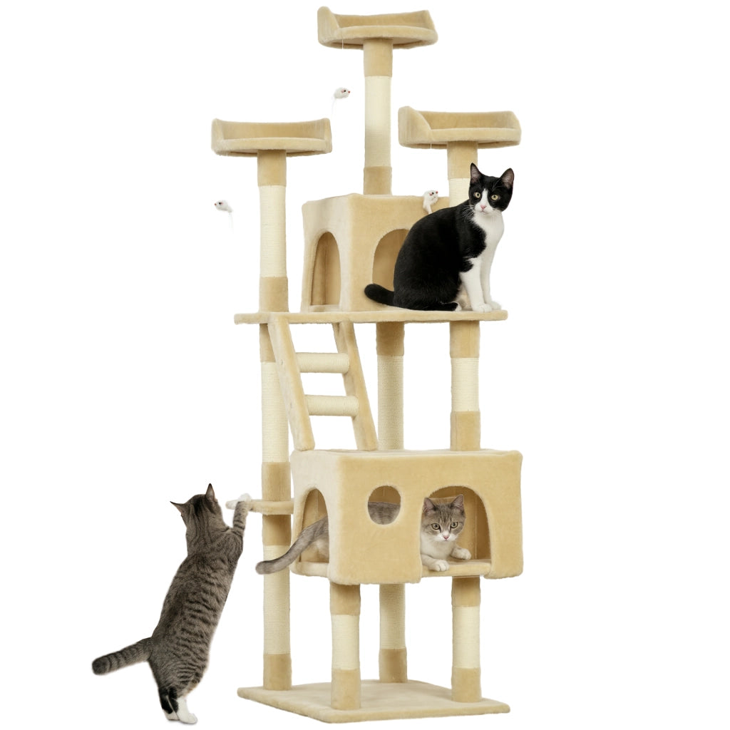 Albero tiragraffi per gatti grande con piattaforme e scalini ¨C zephmum ¨C beige 60x50x181 cm