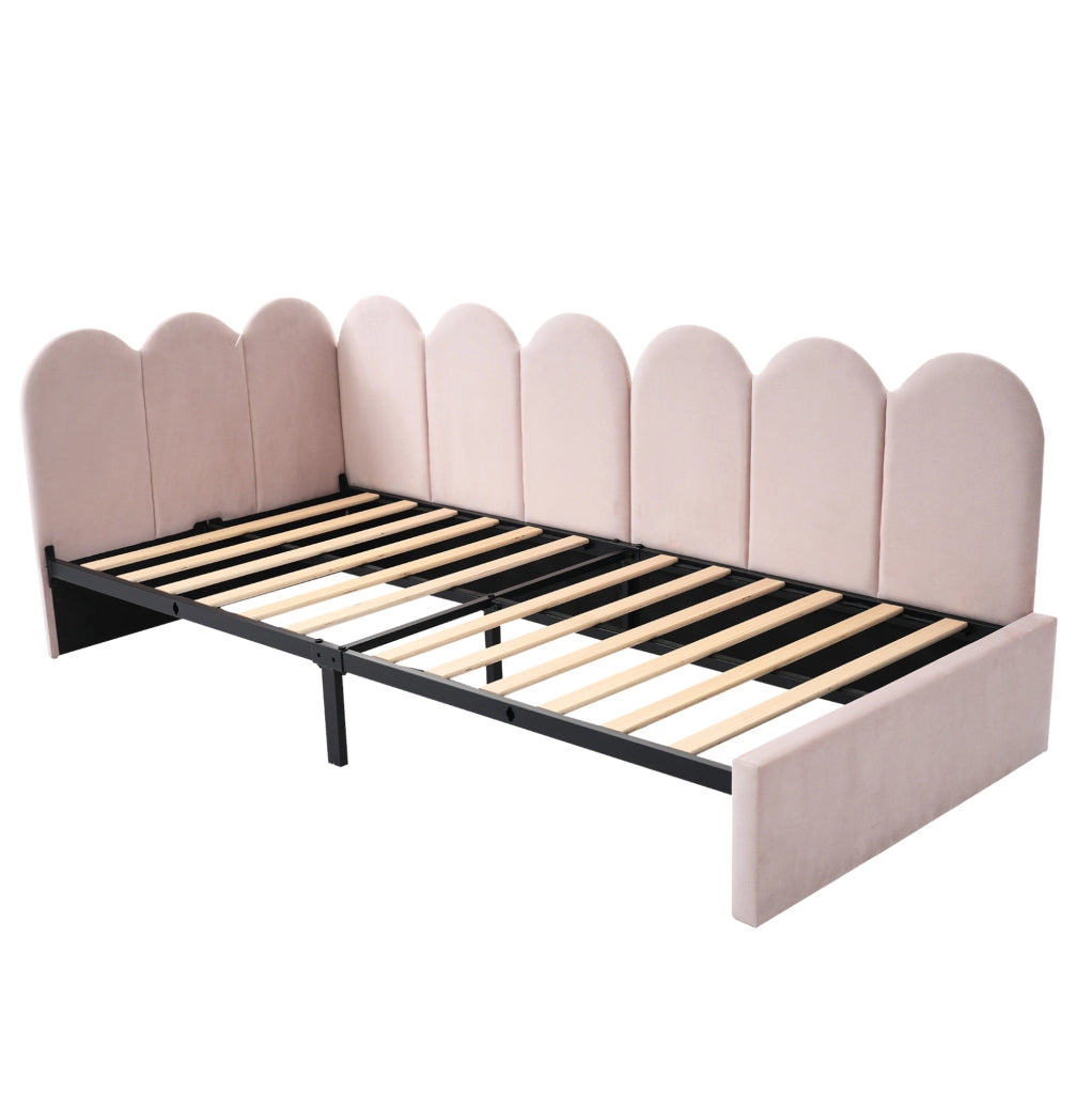 Letto singolo 90x200 cm con 2 cassetti; velluto rosa