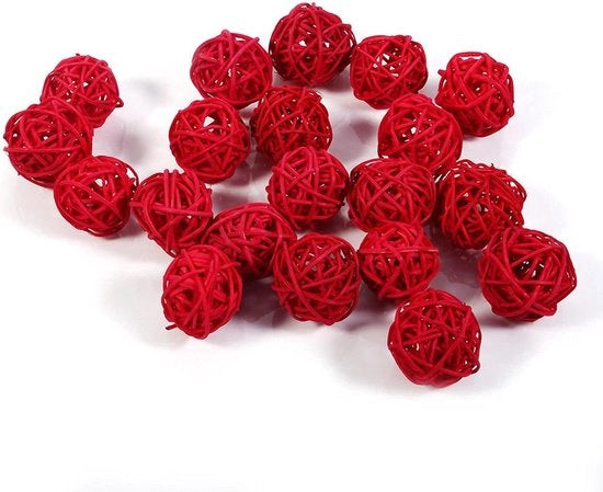 20 pezzi di palline decorative 3cm di paglia intrecciata per artigianato decorazione di matrimonio di festa di potpourri (rosso)