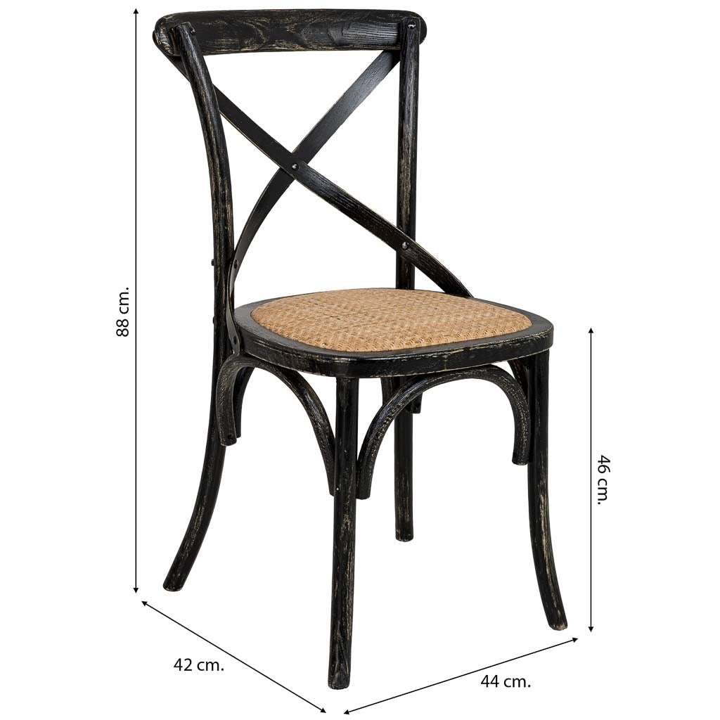 Sedia in legno con seduta in rattan nero 44x42x46/88h cm