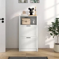 Scarpiera Stretta con 2 Porte Ripiani Regolabili e Compartimento Aperto per 10 Paia di Scarpe 58x24x105 cm Bianco