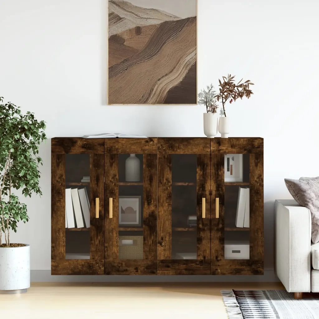 Armadietti a Parete 2 pz Rovere Fumo in Legno Multistrato 3197902