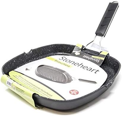 Bistecchiera antiaderente Stoneheart quadrata con manico pieghevole - cm 28 x 28