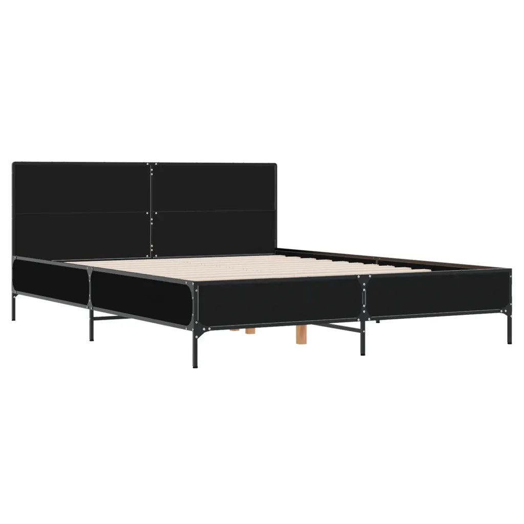 Letto matrimoniale | Letto per adulti | Giroletto Nero 150x200 cm in Legno Multistrato e Metallo