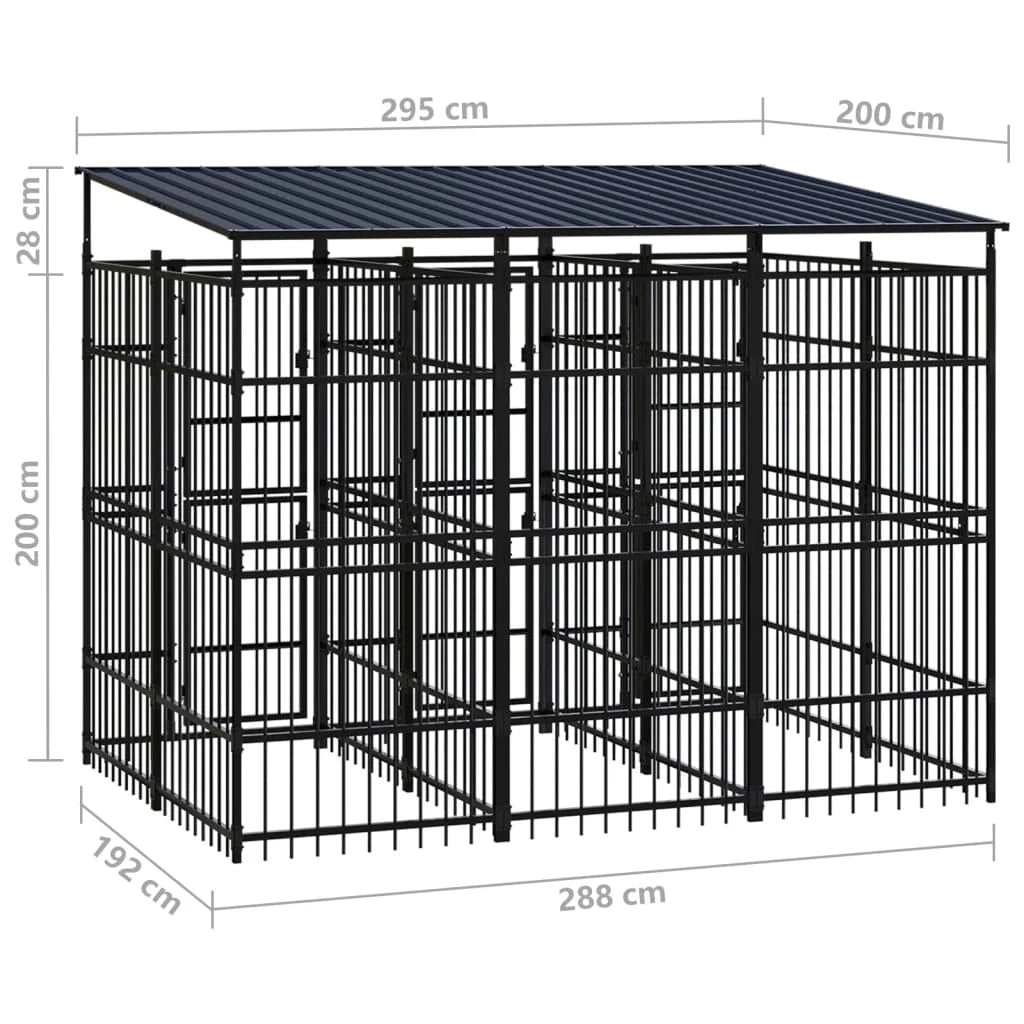 Cuccia/gabbia/recinto per animali domestici da esterno con tetto per cani acciaio 5,53 m² nero 02_0041761
