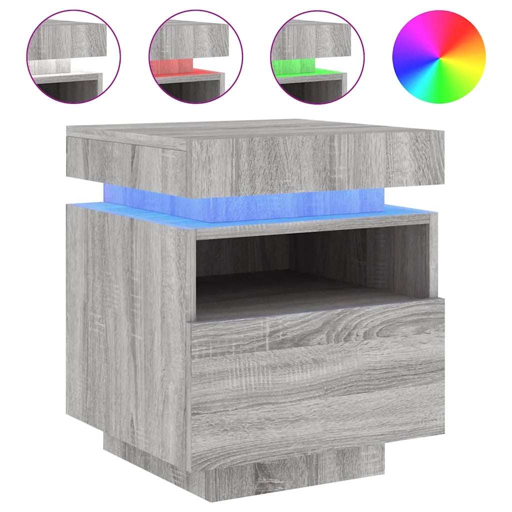 vidaXL Comodini con Luci LED 2pz Grigio Sonoma 40x39x48,5 cm