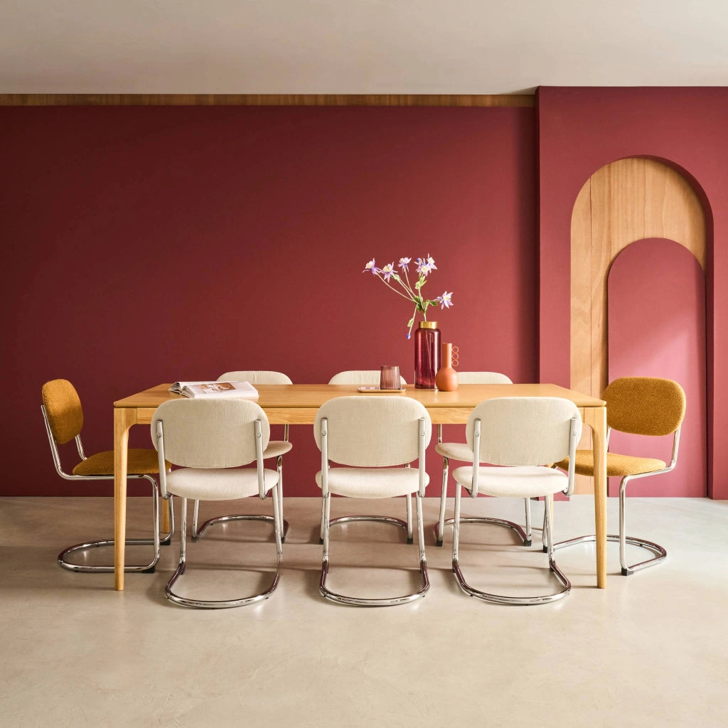 Tavola da pranzo rettangolare in legno di hevea di 8 posti, marrone