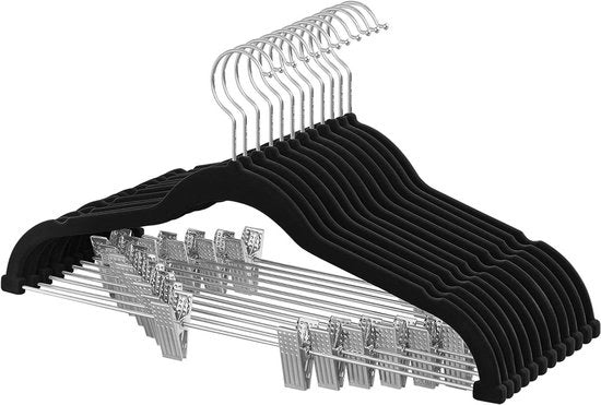 Hangers per abito con rivetto e clip - antiscivolo - spazievitore - gancio ruotabile 360° - 425 cm nero CRF12B