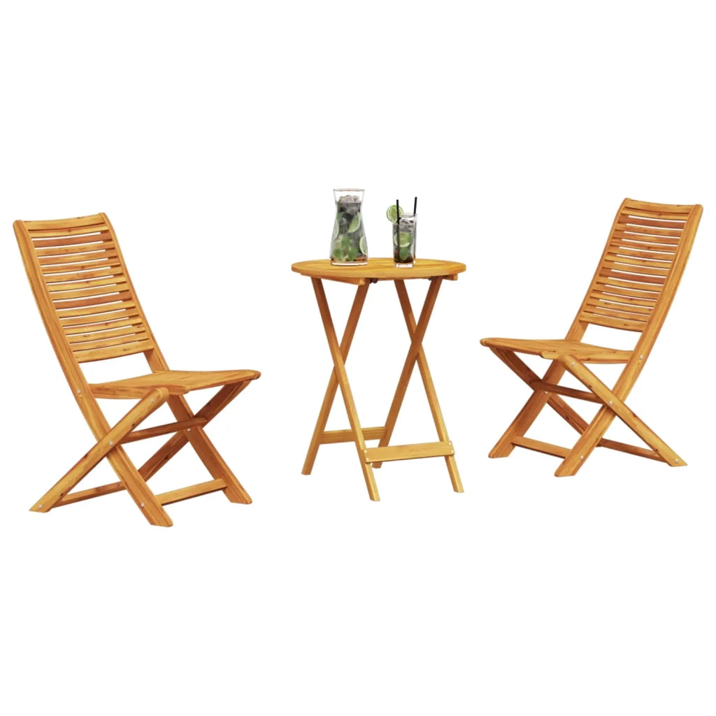 Set Bistro Pieghevole 3 pz | Set Salotto da Giardino Marrone Legno di Acacia Massello