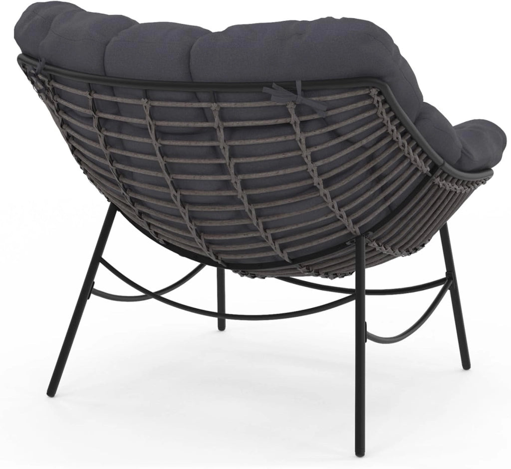 LOA reclinabile da Giardino con Effetto Rattan Grigio e Cuscino Grigio