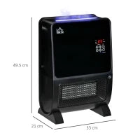 Stufa Elettrica 2in1 con Umidificatore, Luce LED 3 Colori, Timer e Telecomando, 33x21x49.5 cm, Nero